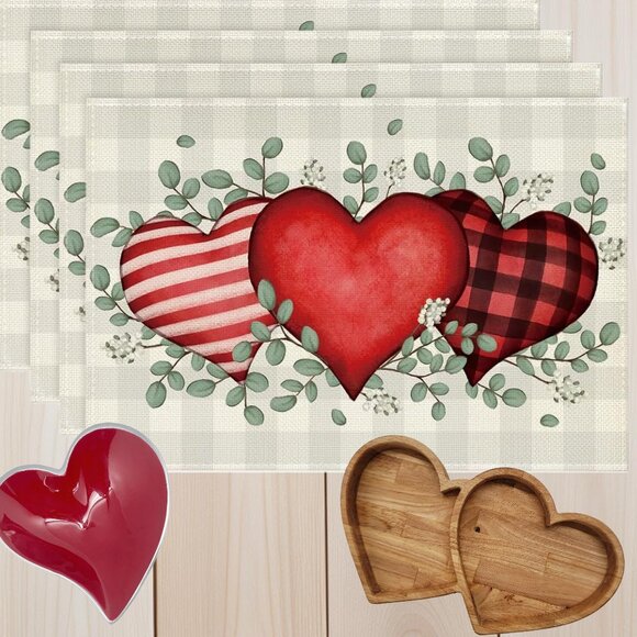 Farmhouse Table Placemats Valentines Day Decorations Cottage Wedding Heart Decor - Picture 1 of 5
